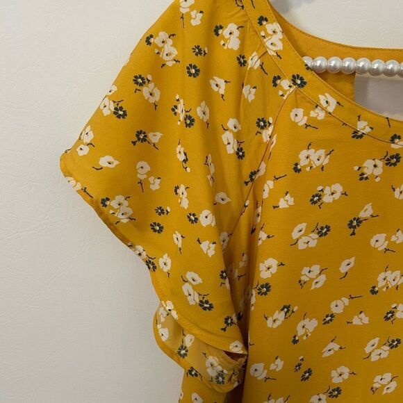 Abercrombie & Finch Floral Flutter Sleeve Dress Yellow Large princess preppy - Picture 7 of 15